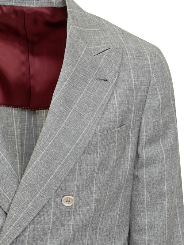 Brunello Cucinelli Double-breasted Grey Blazer With Pinstripe Pattern