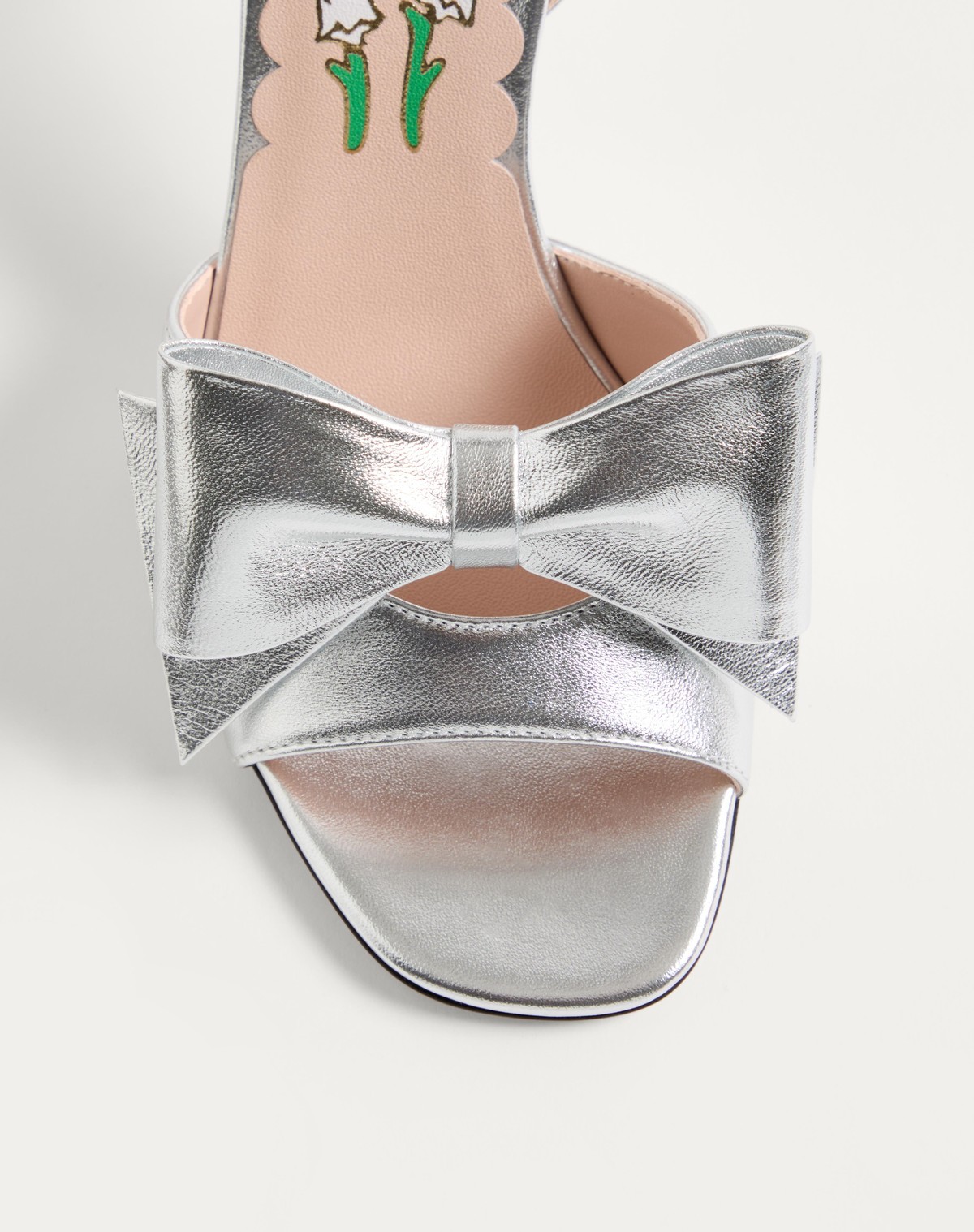 Valentino Bowow Metallic Leather Sandals In White