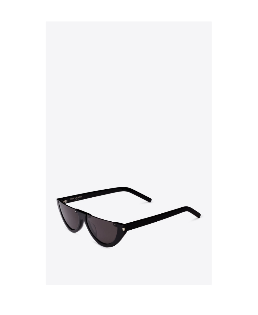 Saint Laurent Half-rim Shield Sunglasses Engraved Temples In Black