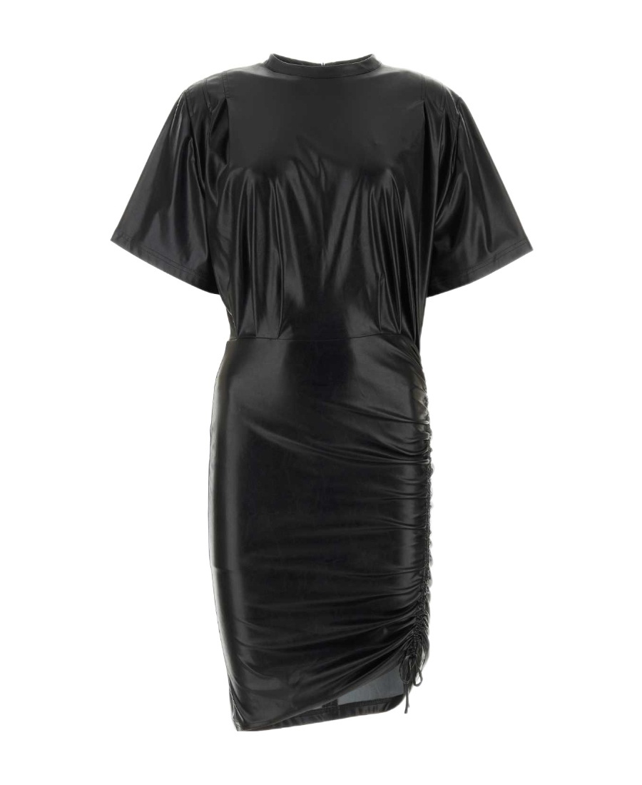 Isabel Marant Étoile Balesi Ruched Faux Leather Mini Dress In Black