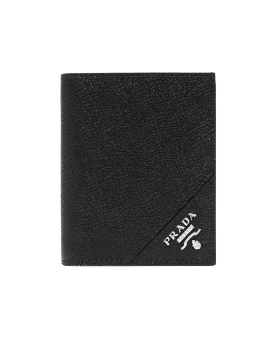 Prada Leather Bi-fold Wallet In Black