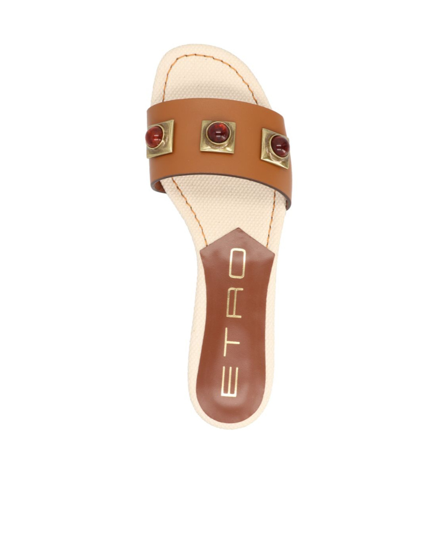 Etro Crown Me Slipper In Brown Leather In Brown