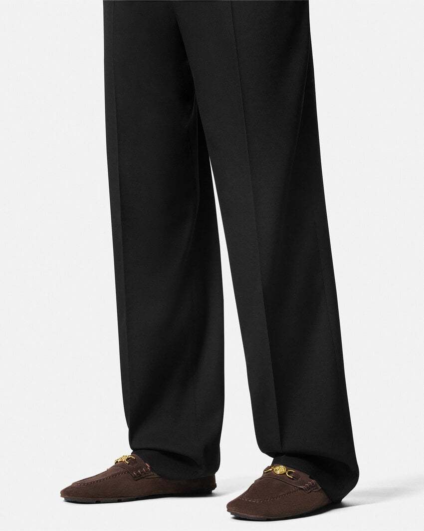 Versace Men's Medusa Coin Suede Driver Loafers In Black