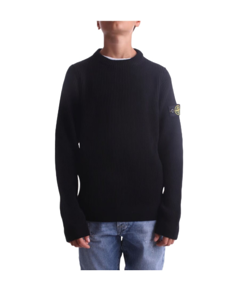 Stone Island Long-sleeved Round Neck Sweater In Black