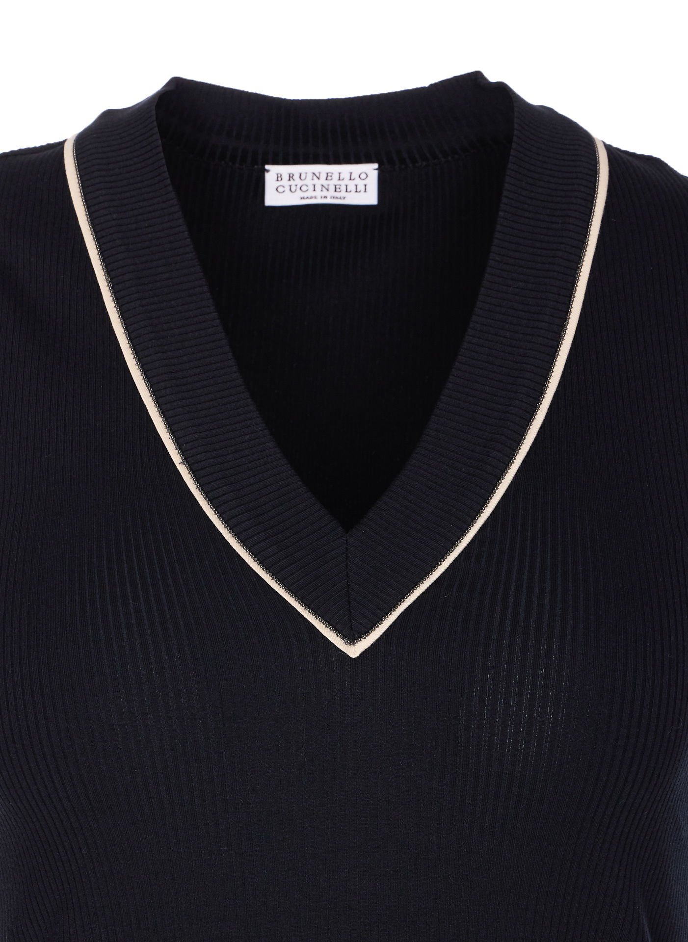 Brunello Cucinelli Sleeveless V-neck Ribbed Texture Tank Top In Black