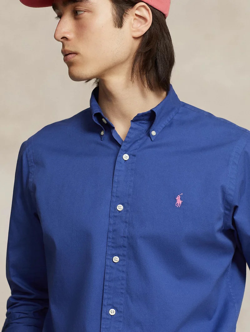 Polo Ralph Lauren Mens Logo Cotton Button-down Shirt In Blue