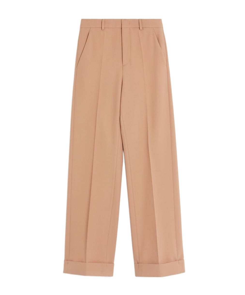 Valentino Wide-leg Trousers With Cuffed Hem And Pleats In Nude