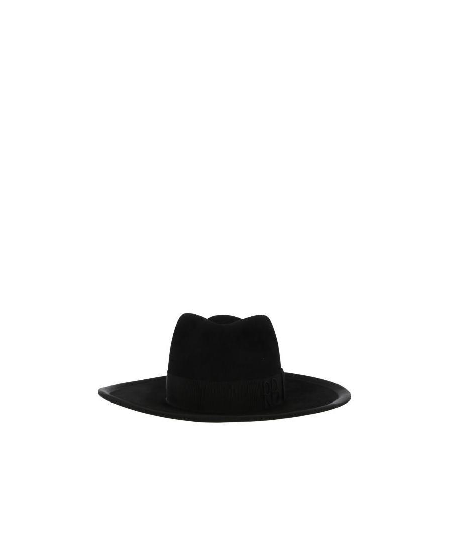 Ruslan Baginskiy Black Fedora Hat With Rb Embroidery In Felt Woman