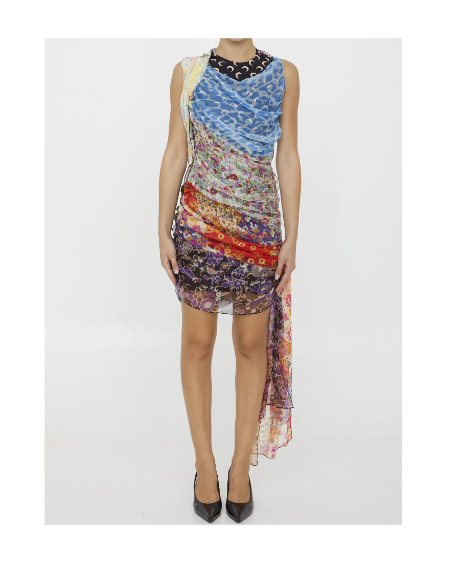 Marine Serre Regenerated Silk Scarves Draped Dress In Multicolor