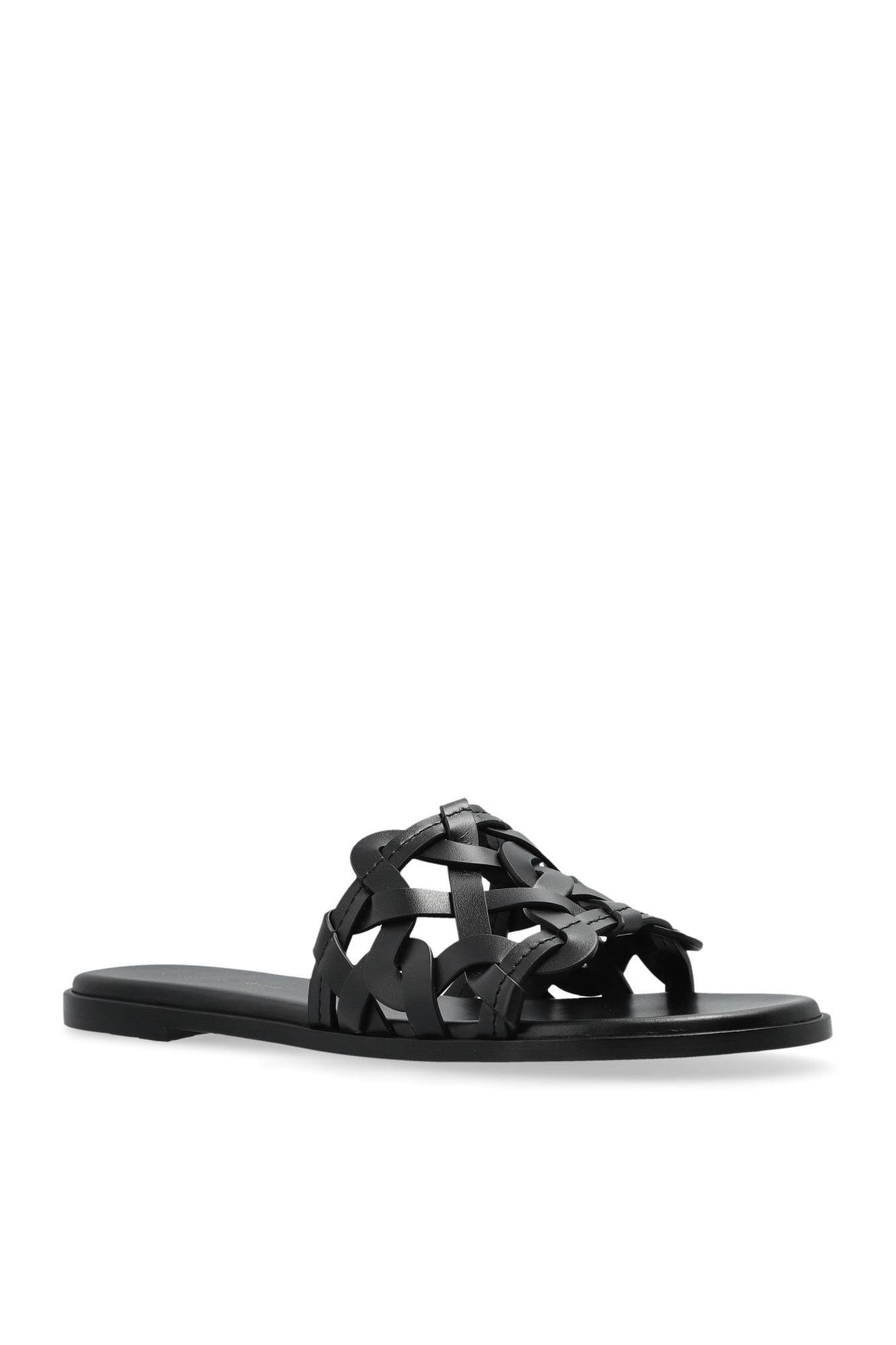 Gianvito Rossi Open Weave Leather Slide Sandals In Black