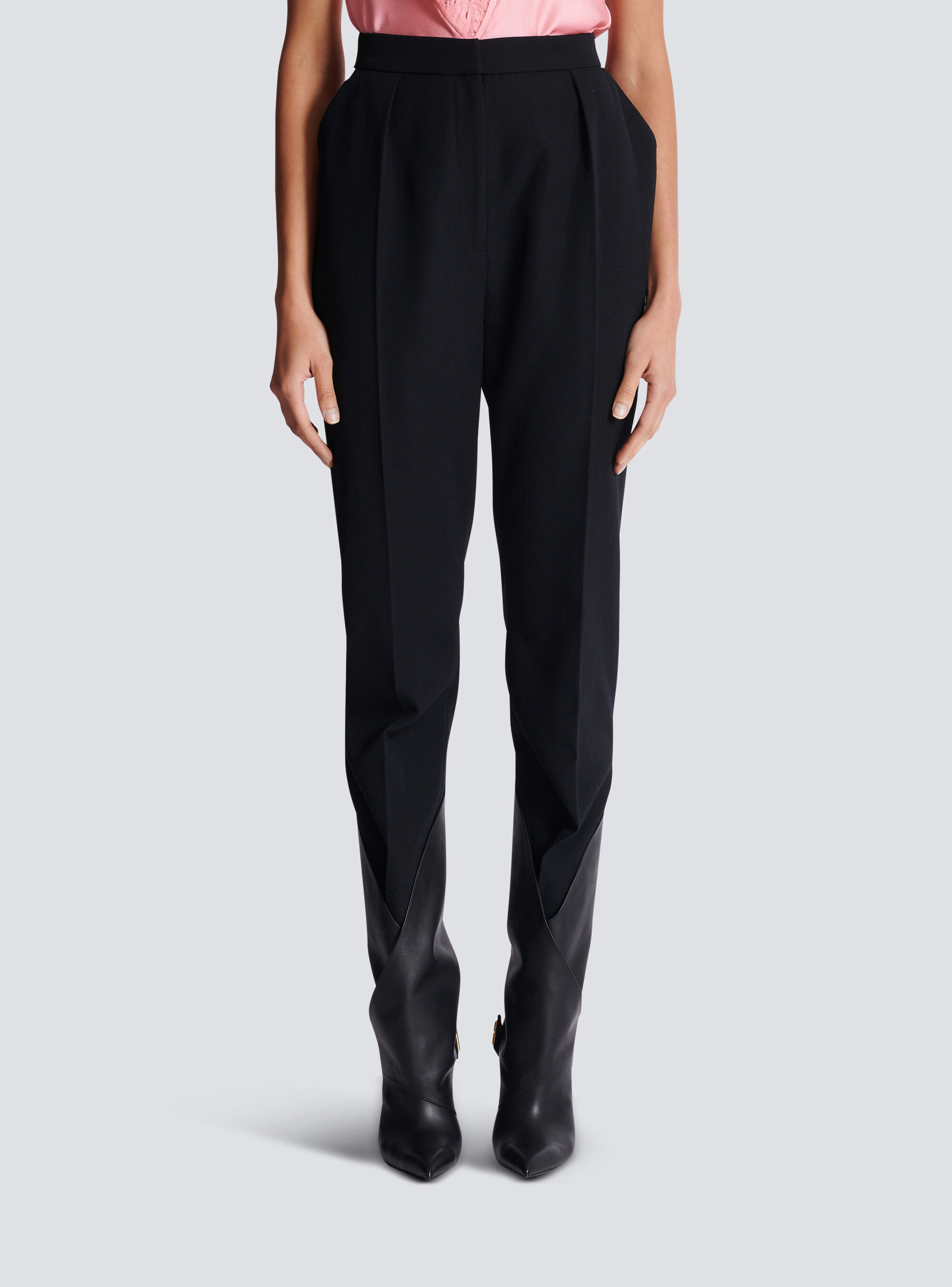Shop Balmain High-waisted Grain De Poudre Trousers