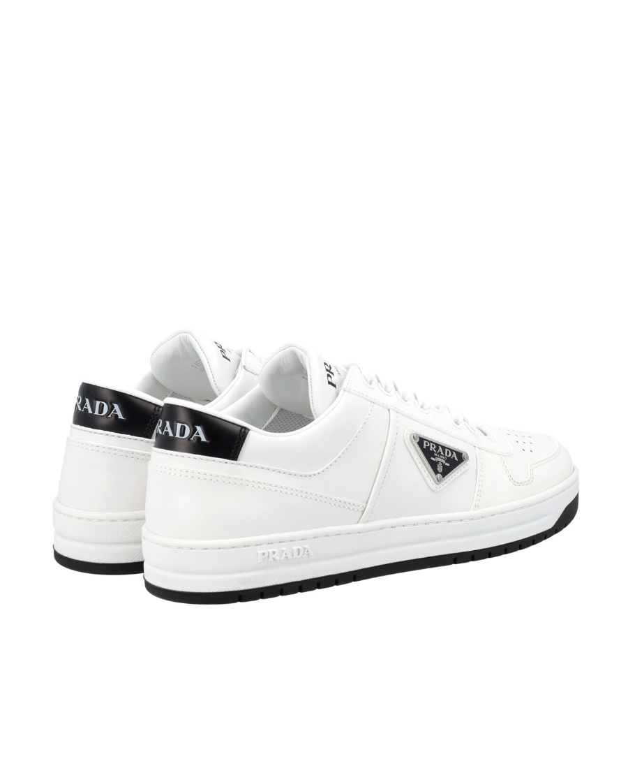 Prada Logo-plaque Leather Sneakers In White
