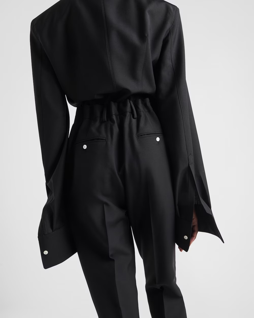 Prada Flared Wool Blend Pants In Black