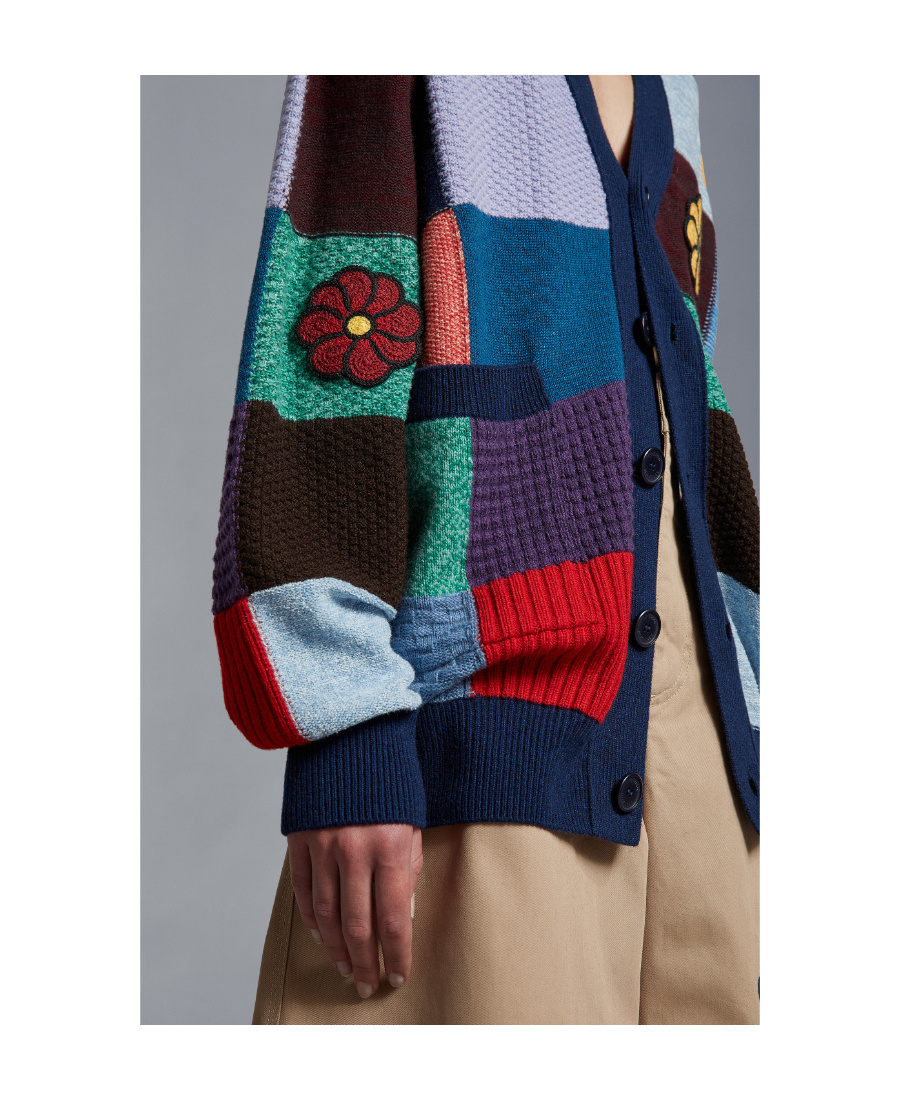 Moncler X Jw Anderson Patchwork V-neck Cardigan In Multicolor