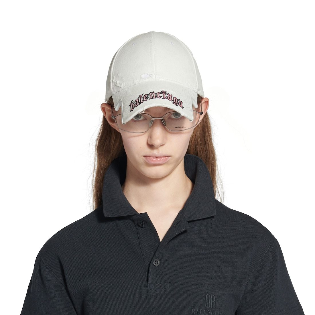Balenciaga Distressed Logo-embrodiered Baseball Cap In White