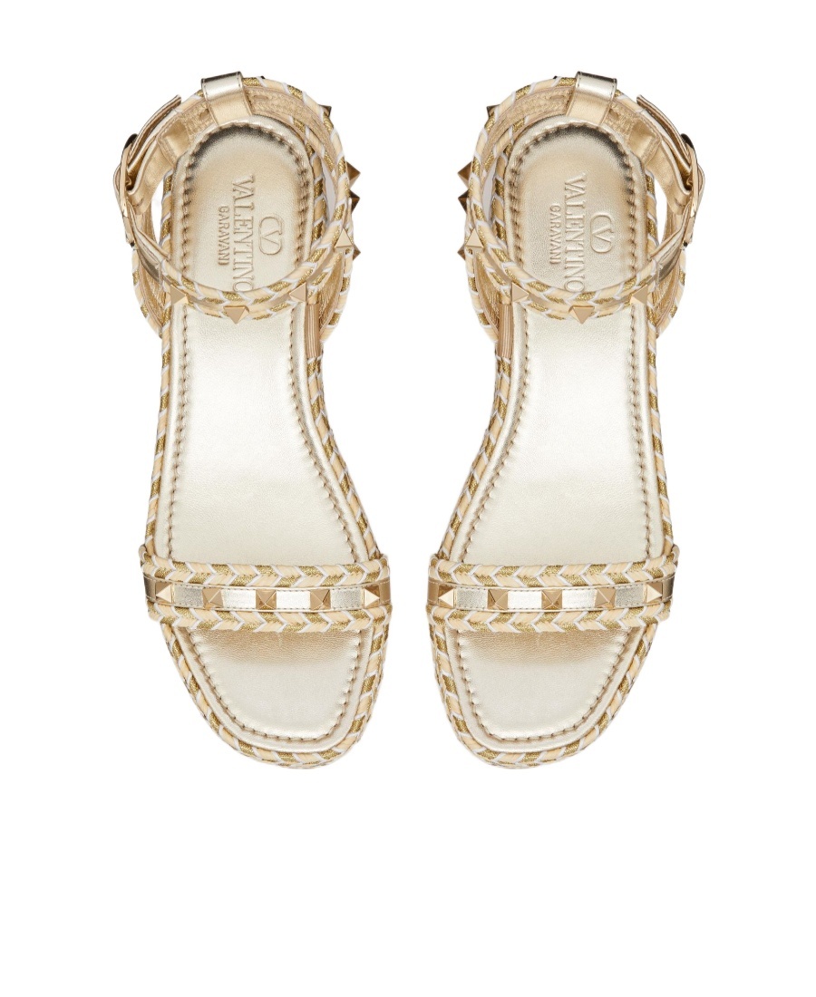 Shop Valentino Rockstud Flatform Sandal In Laminated Nappa Leather 45mm In Nude