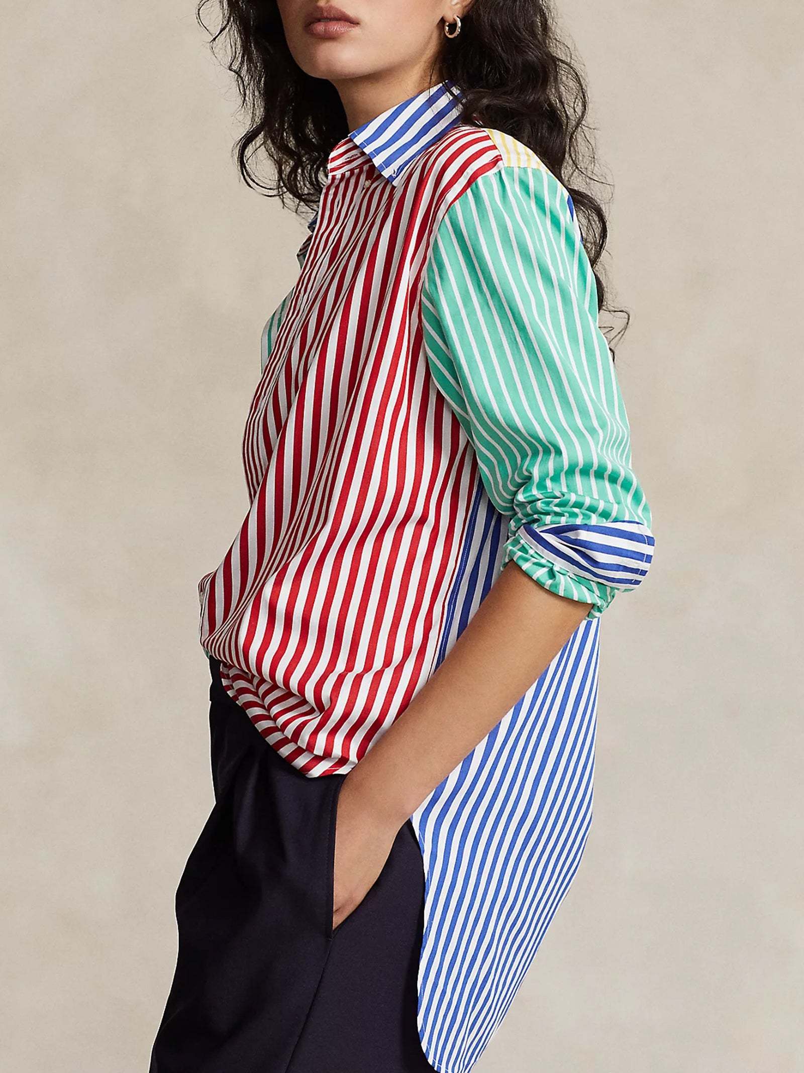 Polo Ralph Lauren Oversize Striped Cotton Fun Shirt Woman Shirt Red Size 8 Cotton In Green