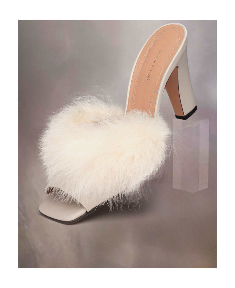 Maison Margiela 90mm Feather-embellished Mules In White