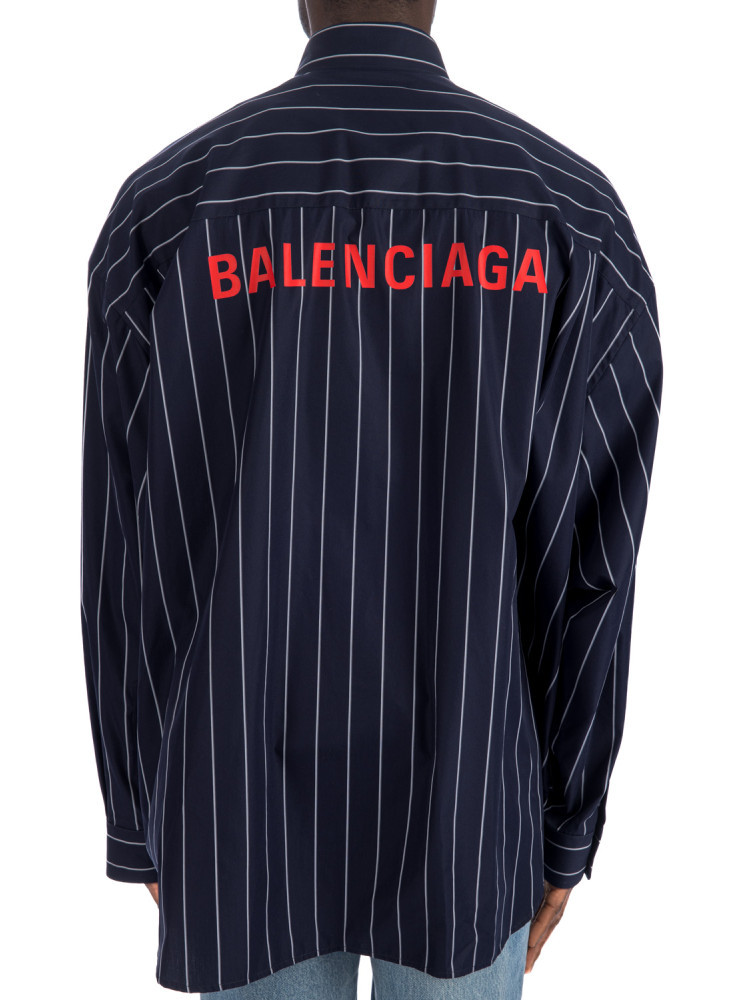 Balenciaga Striped Oversized Cotton Blend Shirt In Black