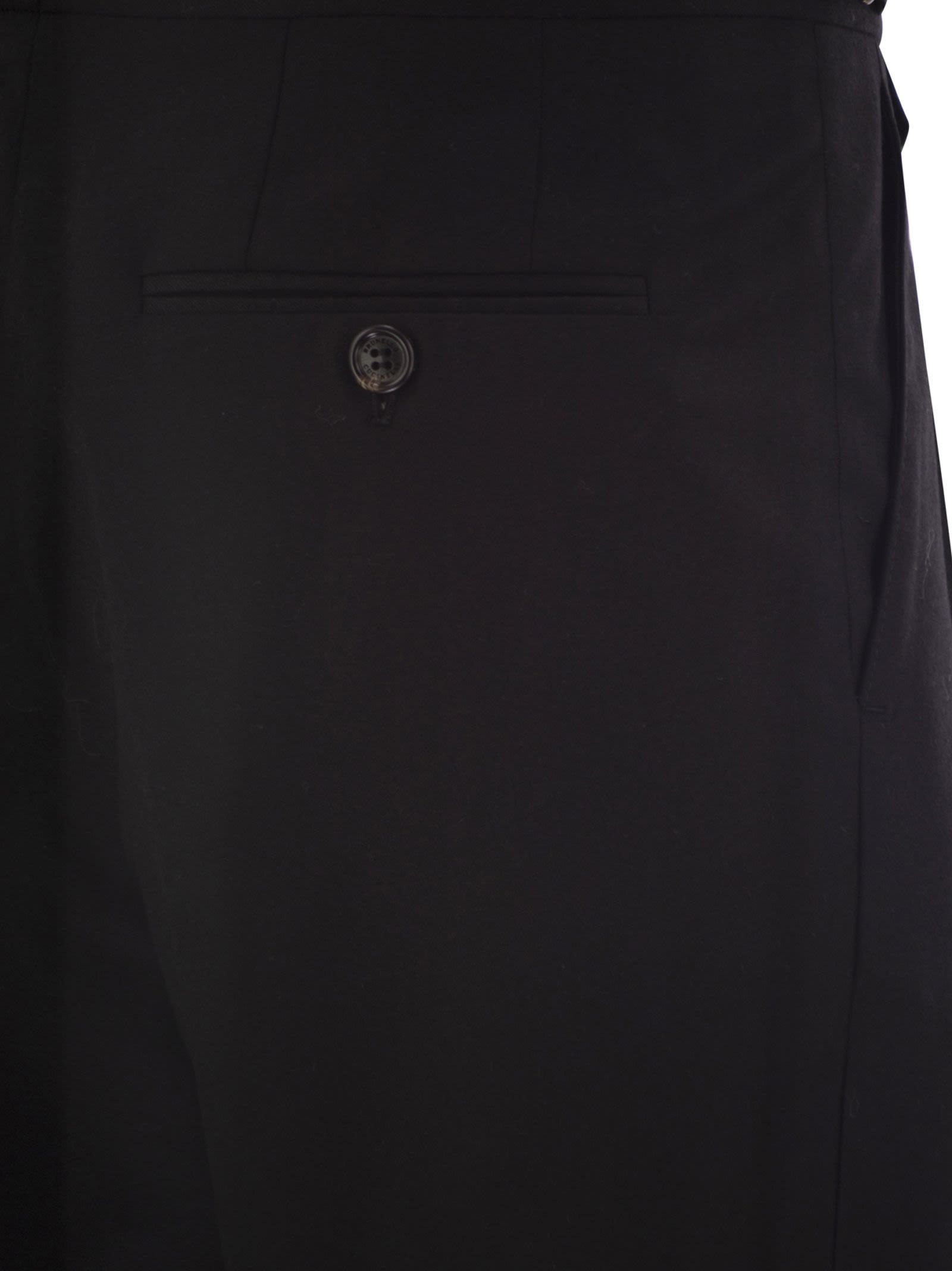 Brunello Cucinelli Men Tailor-fit Trousers In Virgin Wool Canvas With Double Inverted Darts And Buck In Black