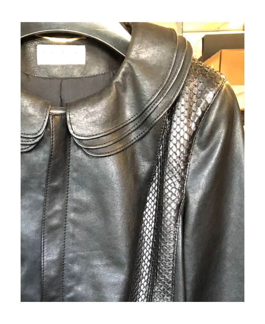 Saint Laurent Lapel Leather Jacket In Gray