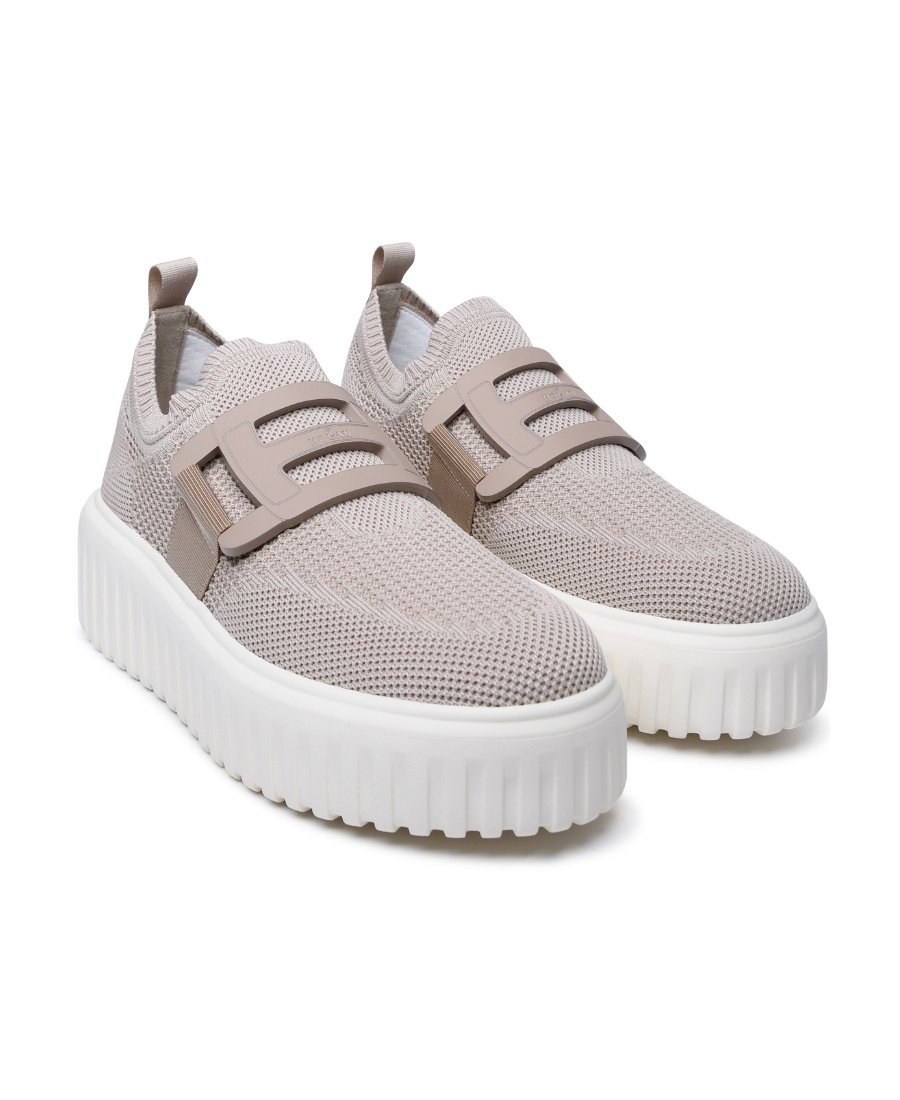 Hogan Beige Fabric Sneakers In White