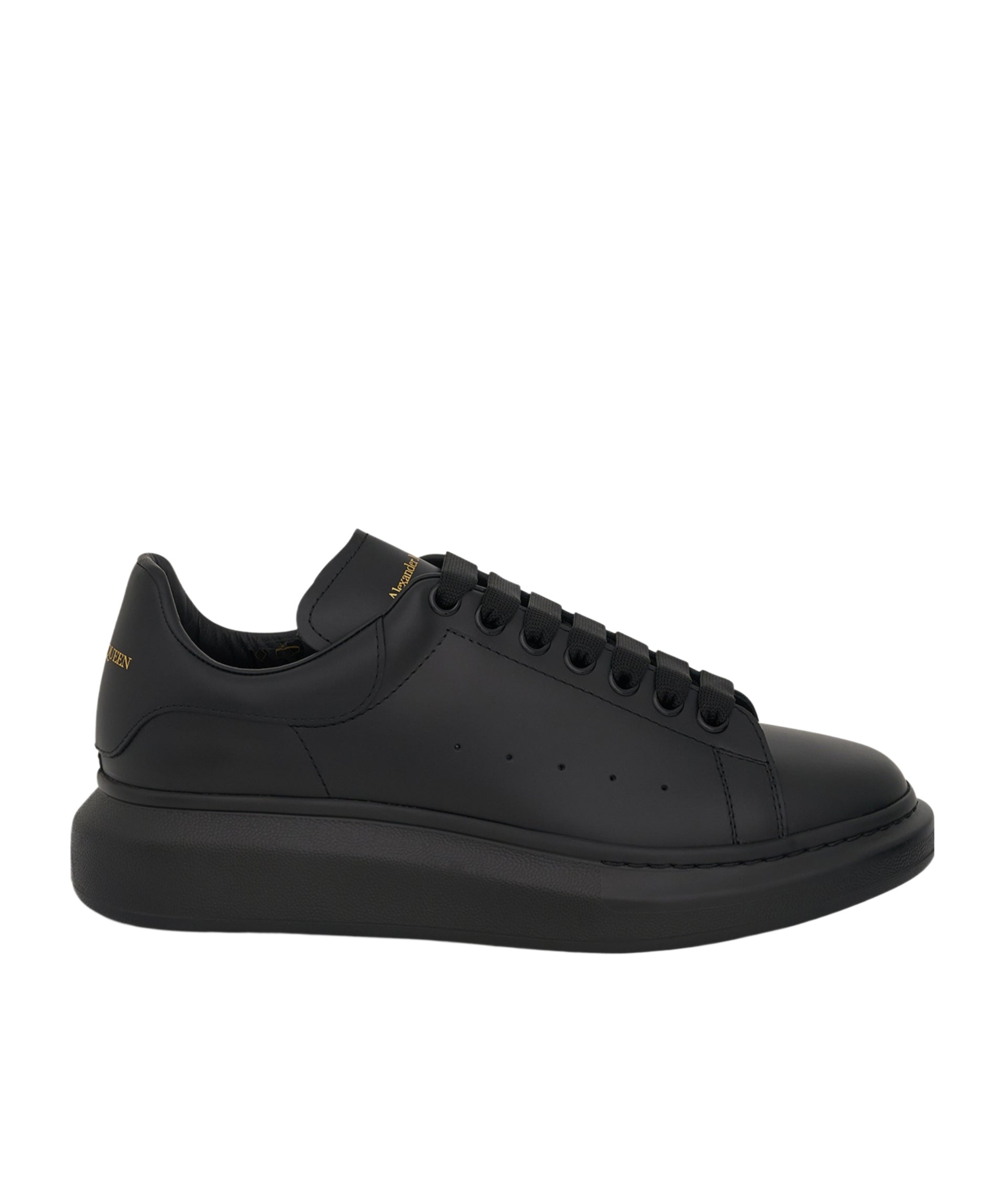 Alexander Mcqueen Black Sneakers With Logo Lettering On The Rear And Oversize Rubber Sole In Leather In Black