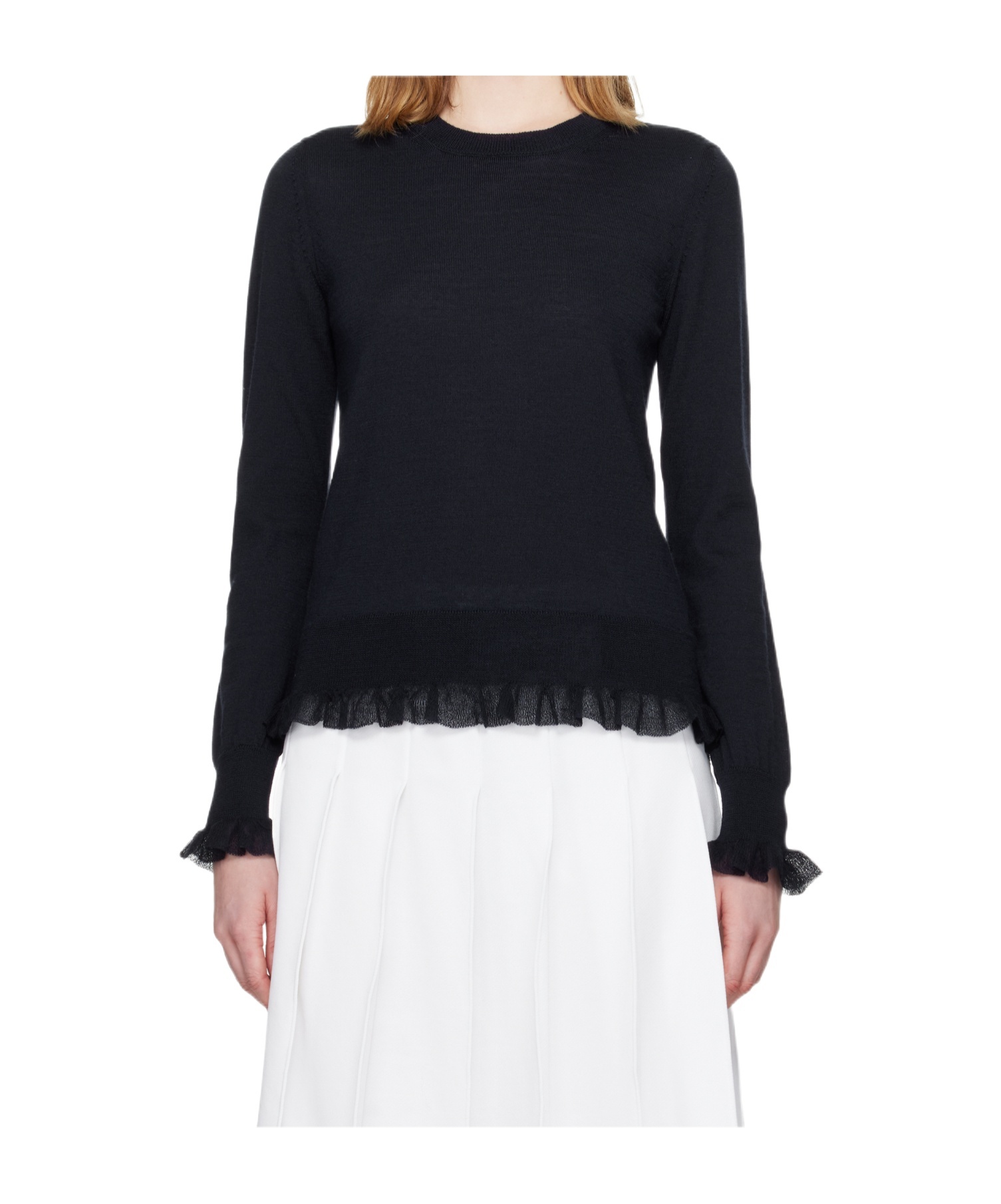 Comme Des Garçons Navy Ruffled Sweater In Black