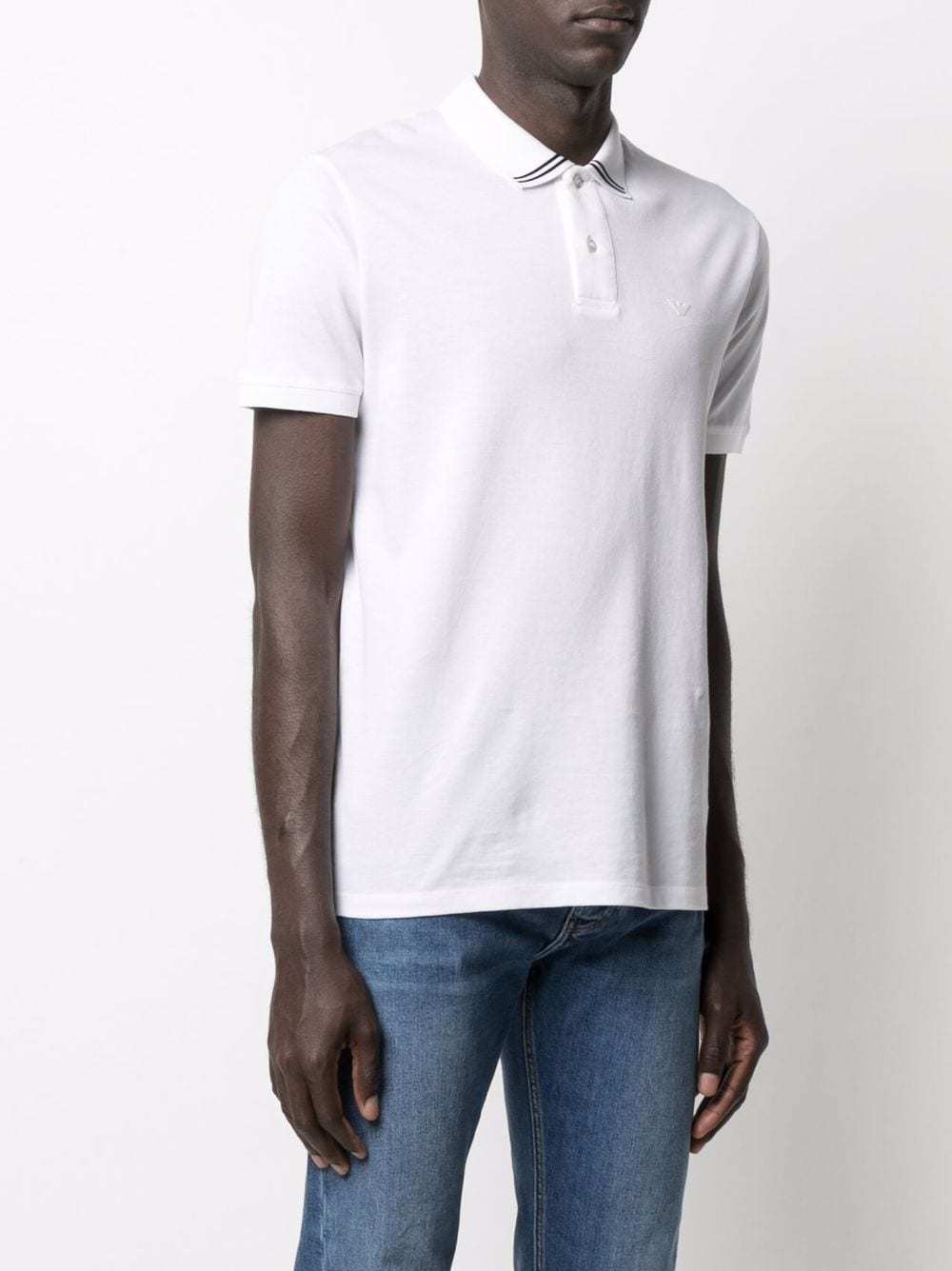 Emporio Armani Striped Detail Polo Shirt In White