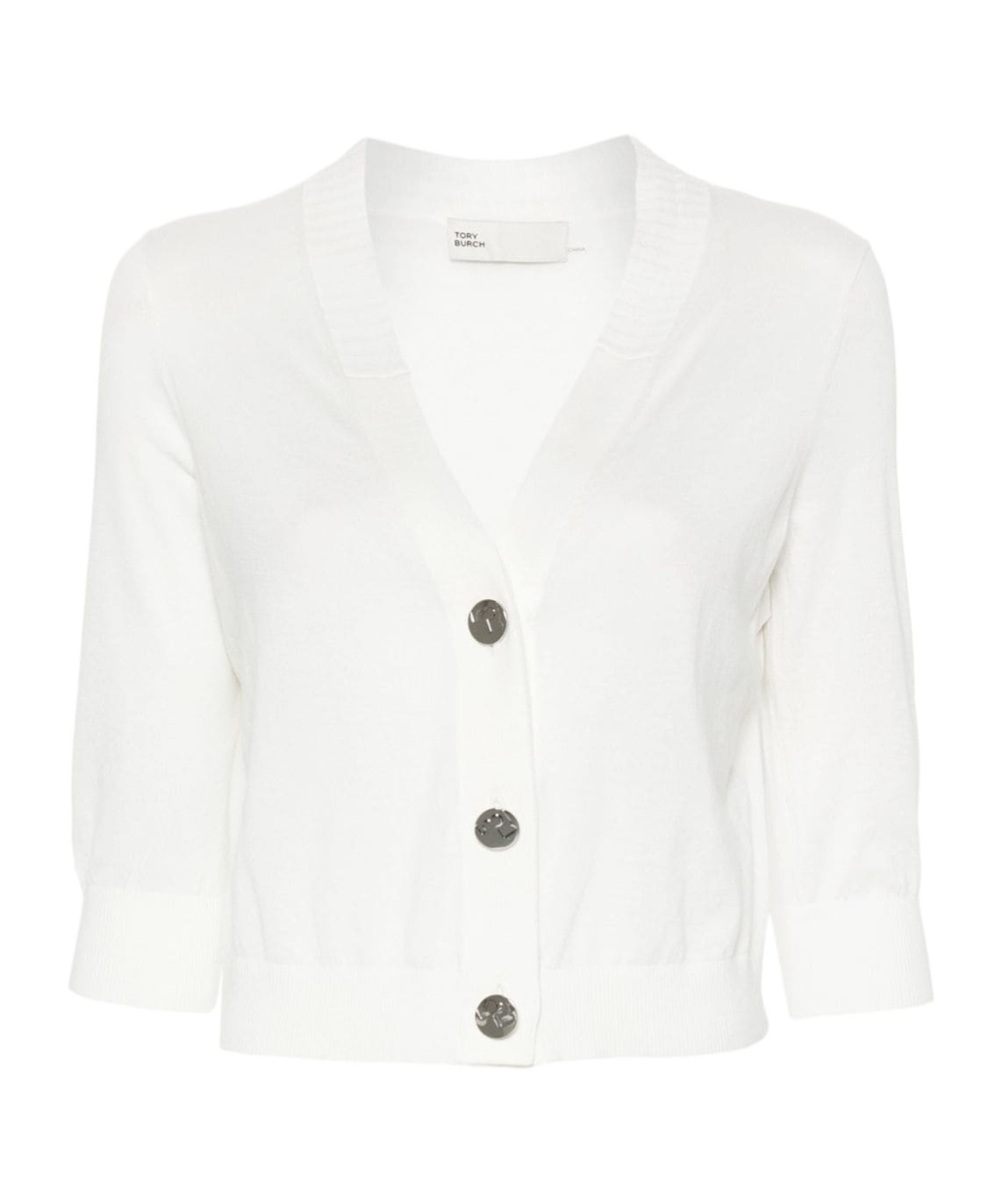 Tory Burch Cropped Cotton Cardigan In White