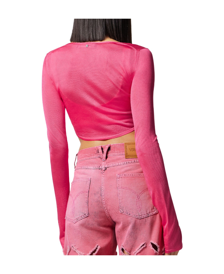 Versace Medusa Cropped Buttoned Cardigan In Pink