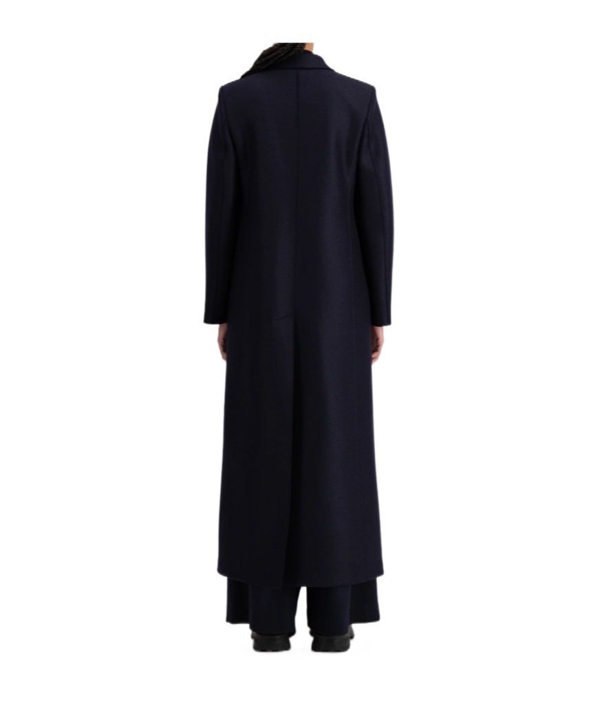 Harris Wharf London Women Long Double Breasted Tailored Coat Pressed Wool Navy Blue In Blue