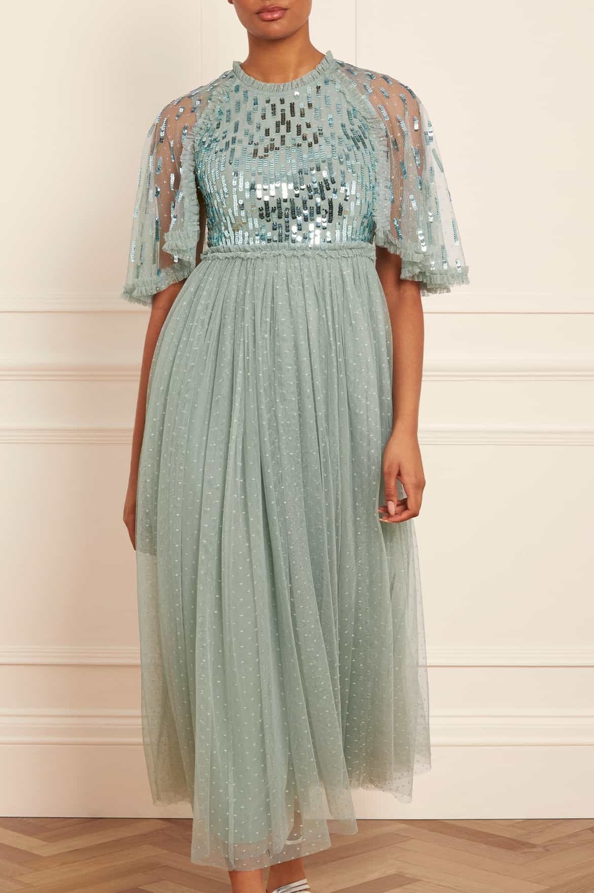Needle & Thread Sequined Short-sleeved Dress In Green