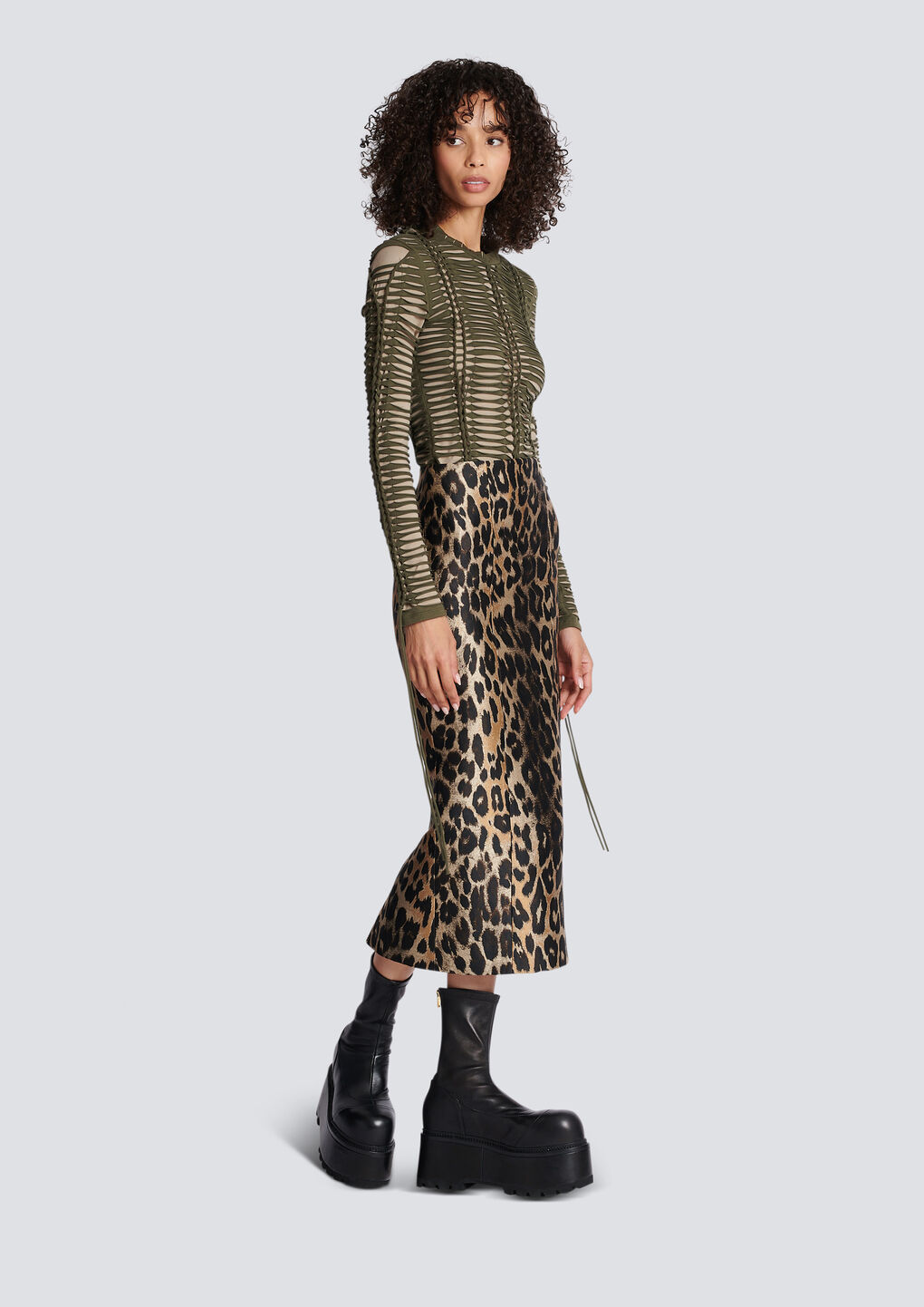 Balmain Two-tone Laser-cut T-shirt In Brown