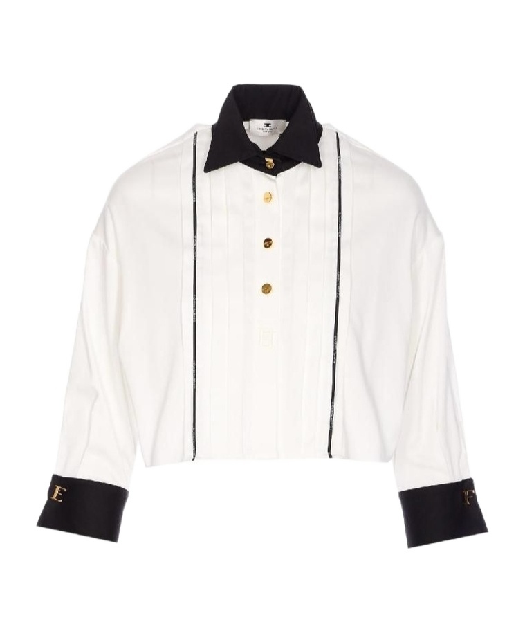 Elisabetta Franchi Casual Contrast Collar Crewneck Embroidered Long Sleeves In Blue