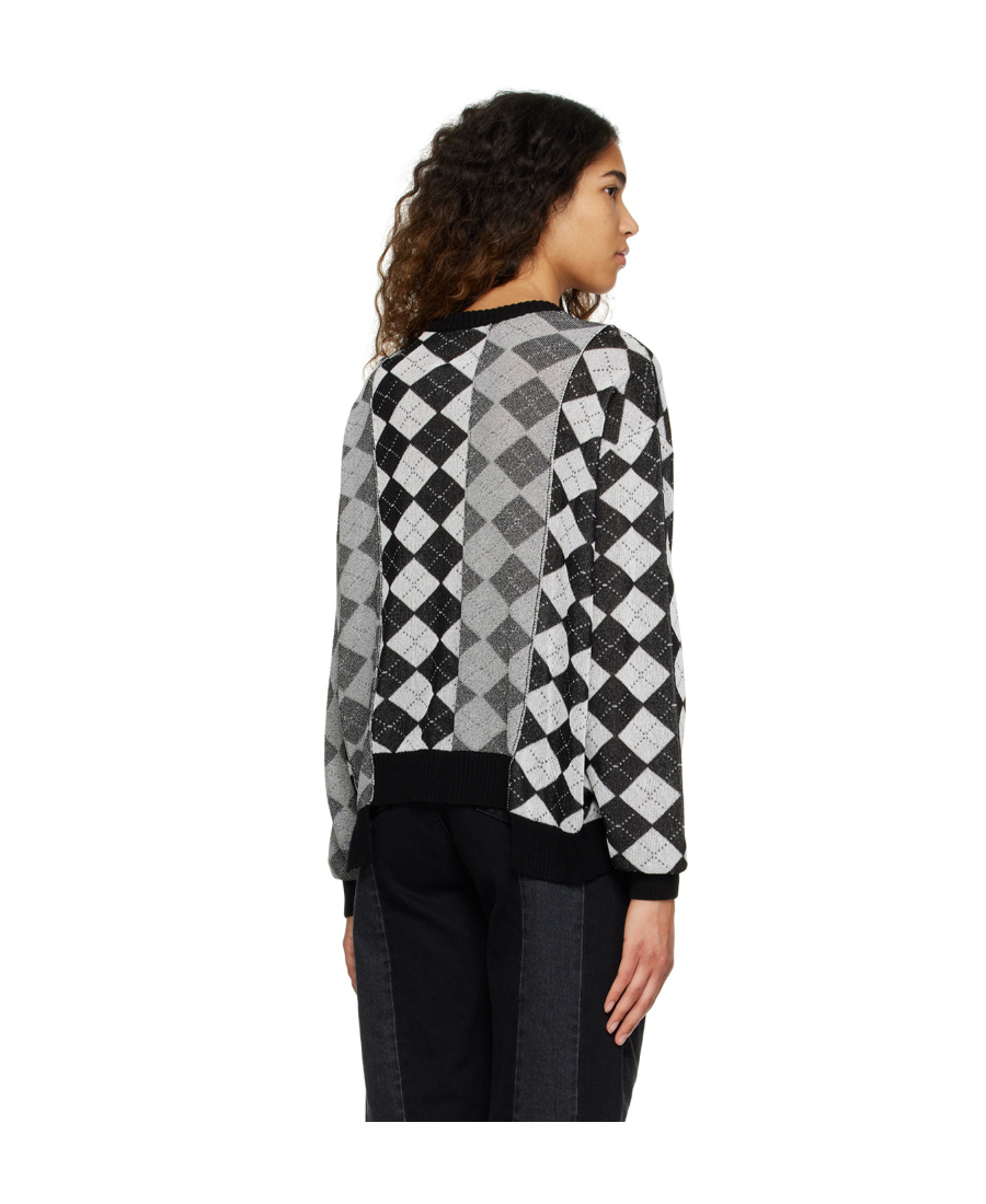 Shop Mm6 Maison Margiela V-neck Argyle Jumper In Black