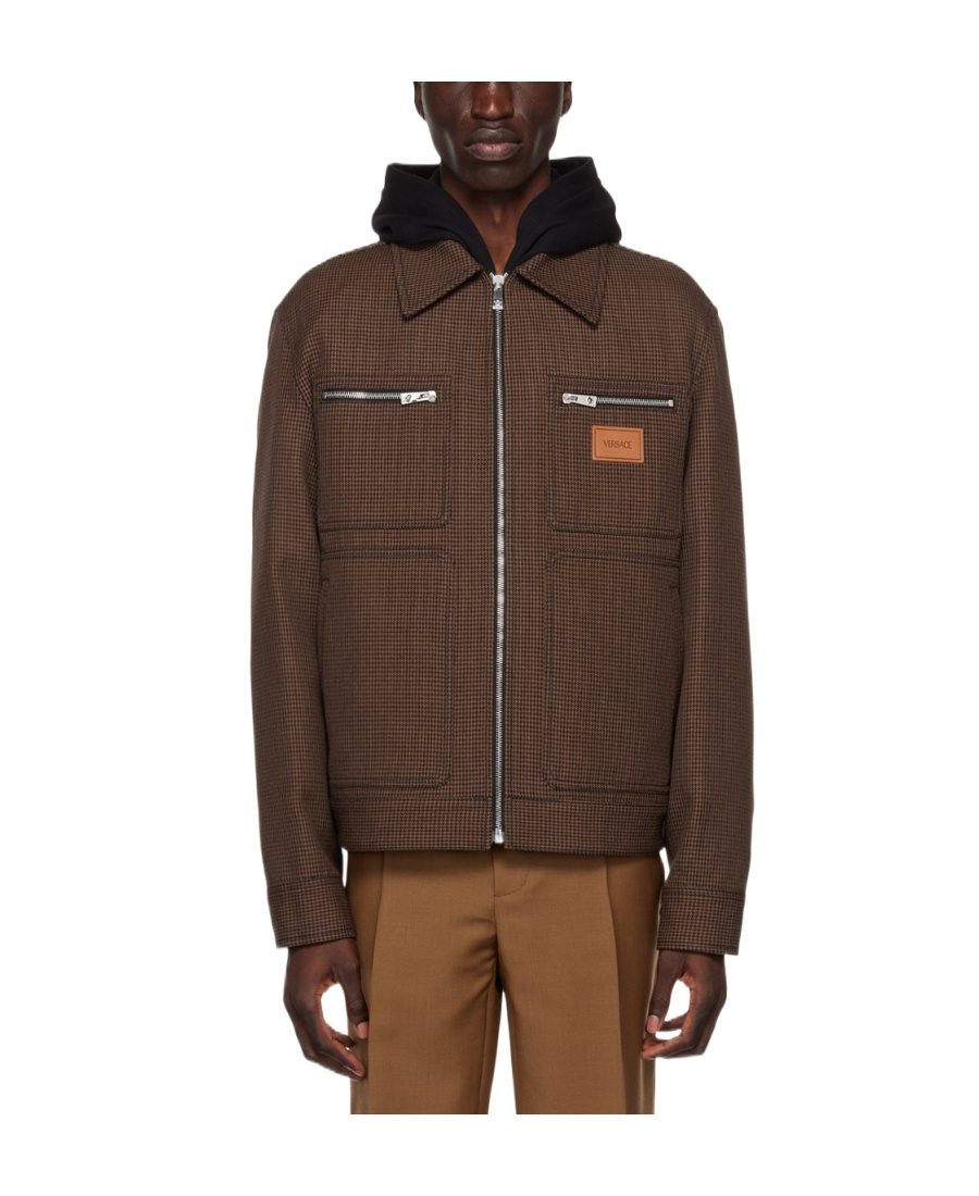 Versace Wool Check-pattern Shirt Jacket In Brown