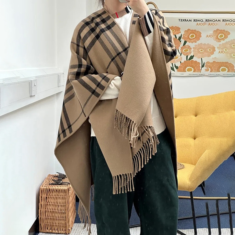 Burberry Double-sided Plaid Shawl In Brown