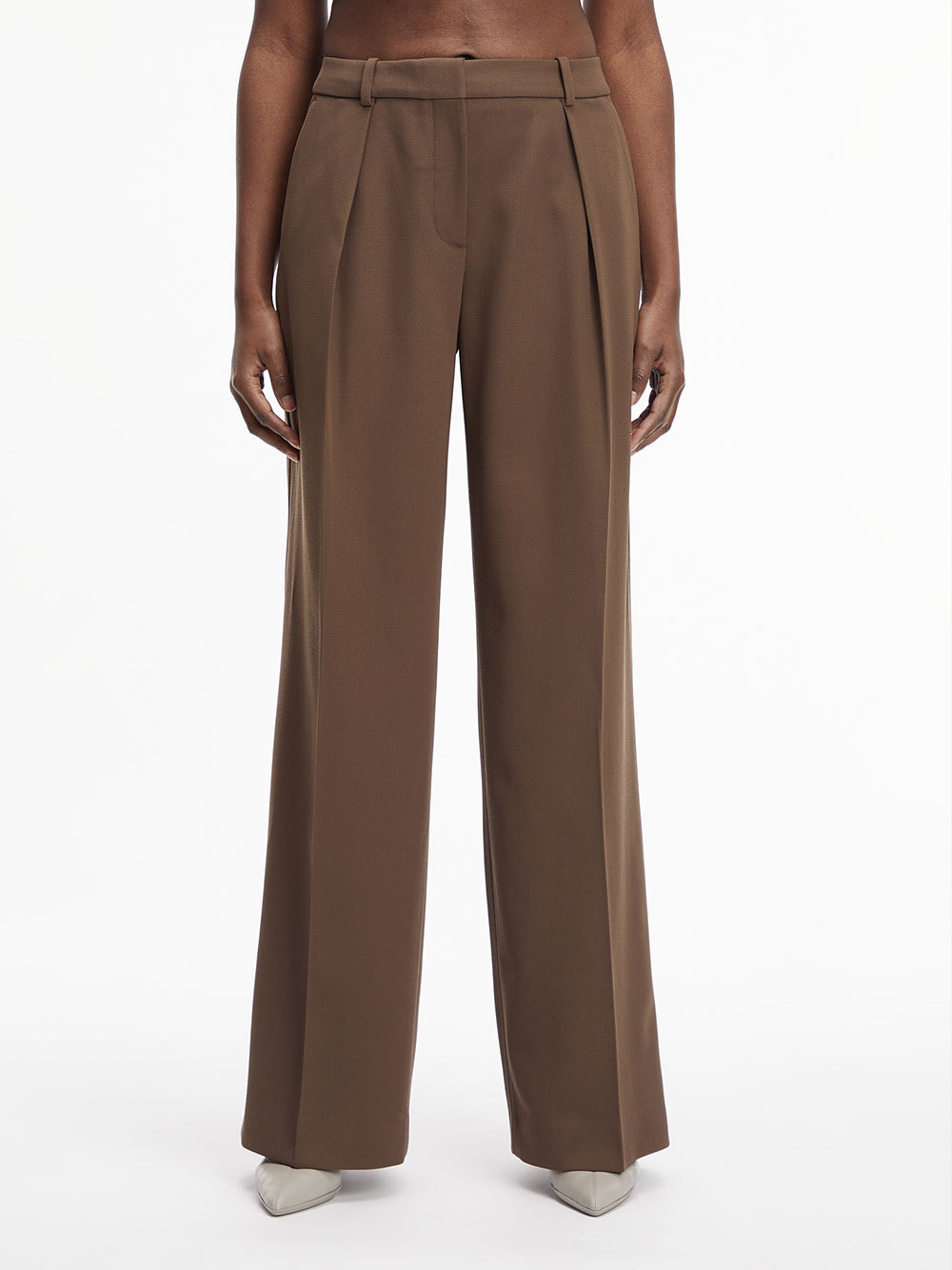 Shop Calvin Klein Wool Wide-legged Casual Trousers In Green