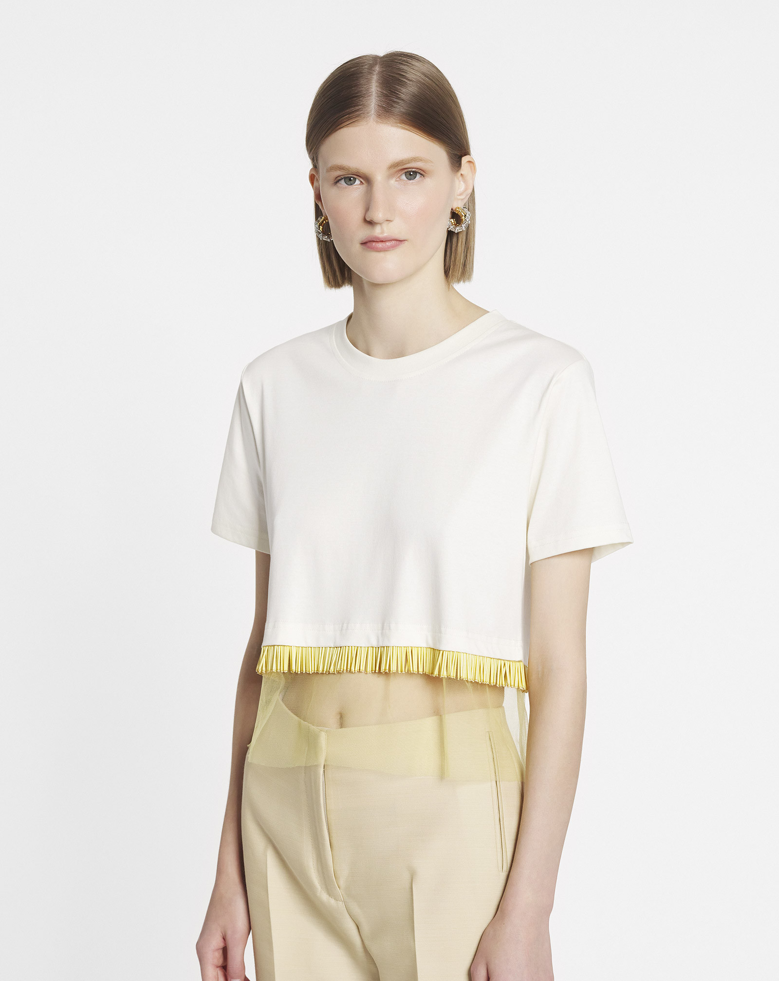 Lanvin Fringed Cropped T-shirt In White