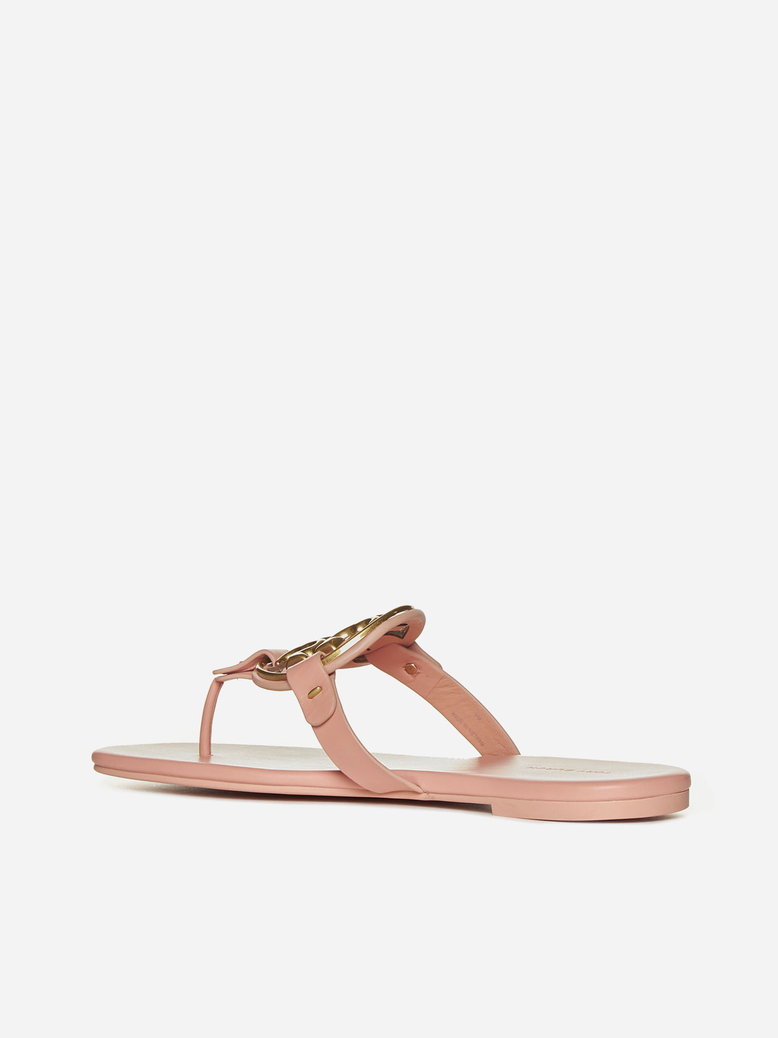 Tory Burch Logo-plaque Flat Slides In Pink