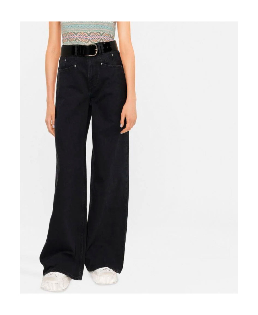Isabel Marant Lemony Black Five-pocket Jeans With Logo Patch In Cotton Denim Woman In Black