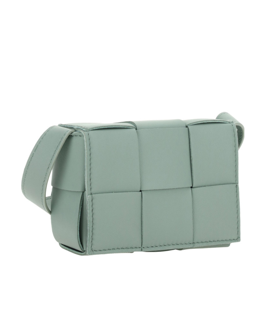 Bottega Veneta Mini Cassette Shoulder Bag In Sage Green
