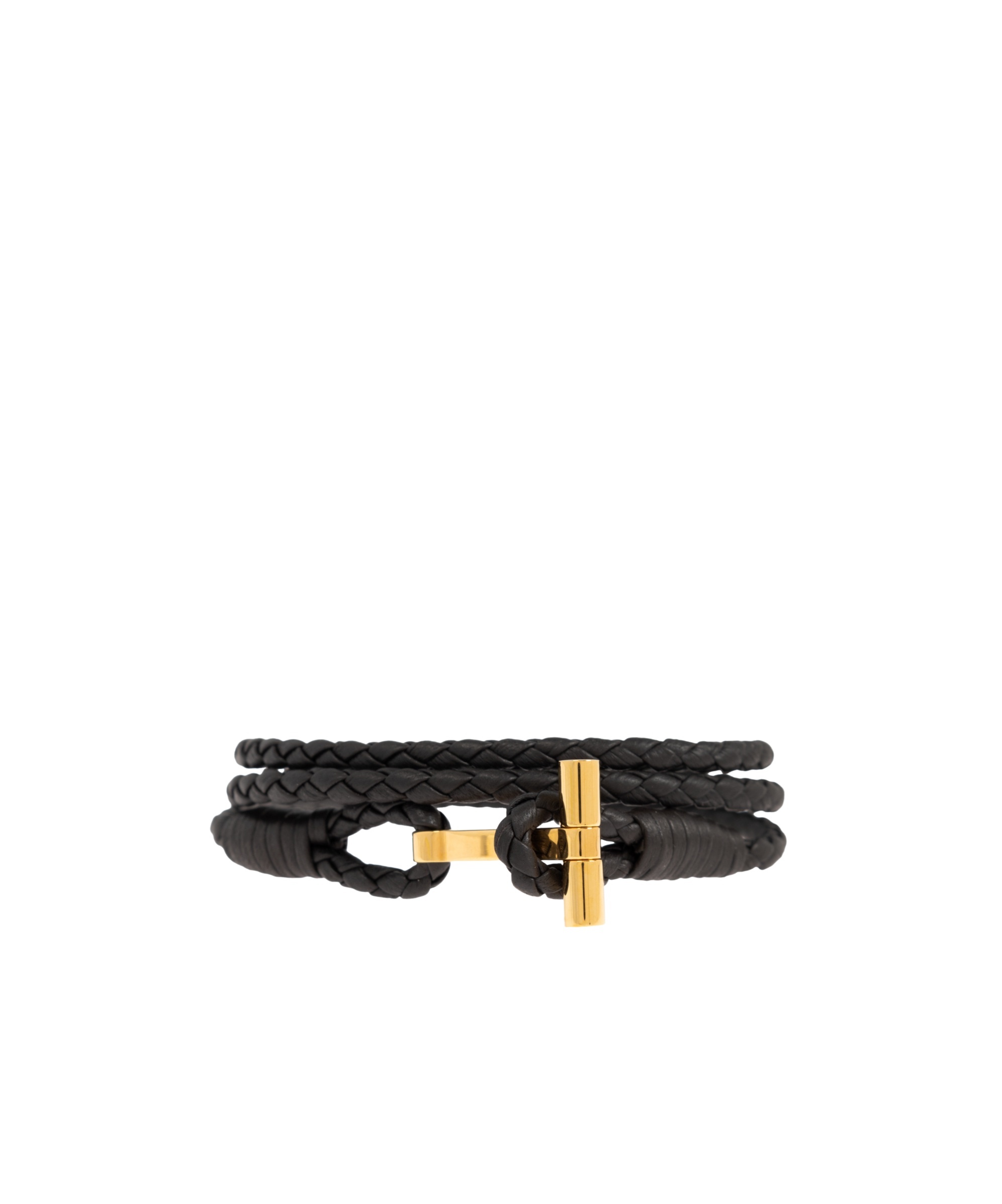 Tom Ford Leather T-plate Woven Bracelet With Braided Pattern In Black