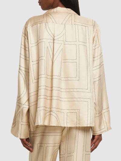 Totême Silk Shirt With Monogram Logo Embroidery In Neutral