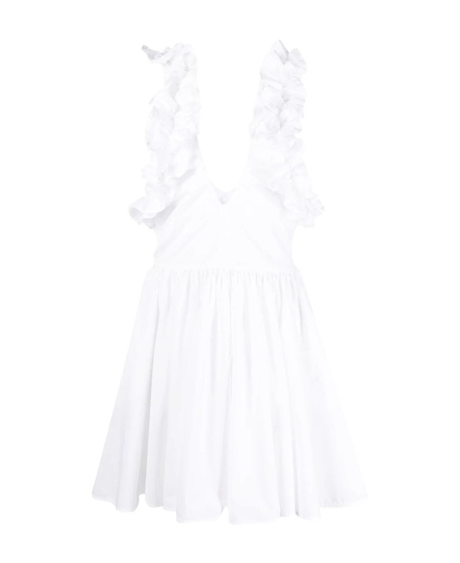 Msgm A Flared Dress With Lotus Leaf Sleeves In White