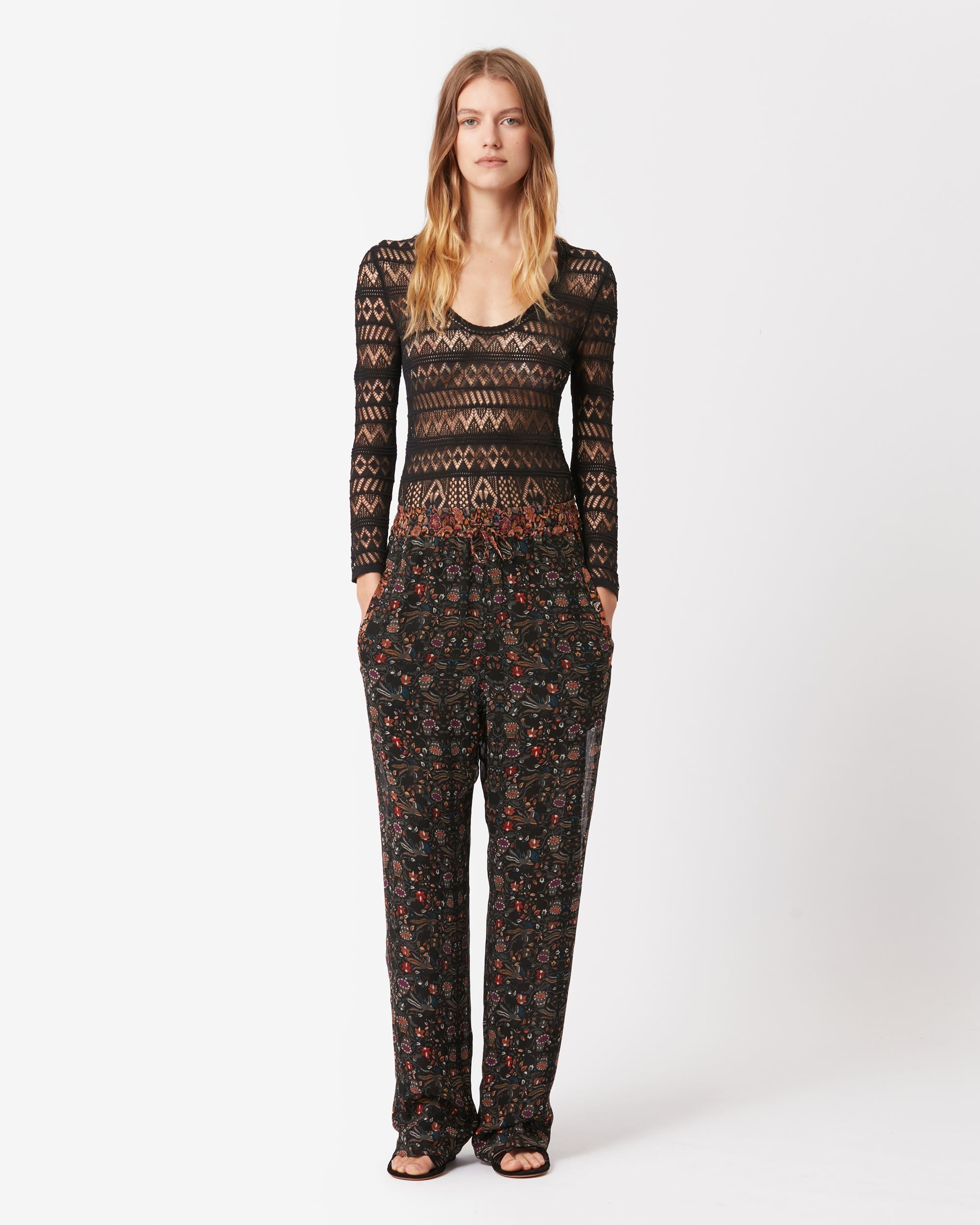 Isabel Marant Ozio Floral-print Silk Trousers In Black