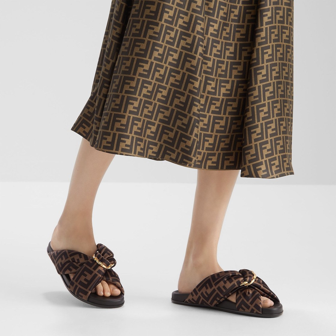 Fendi Feel Slides With Double-band And D-ring Buckle In Black