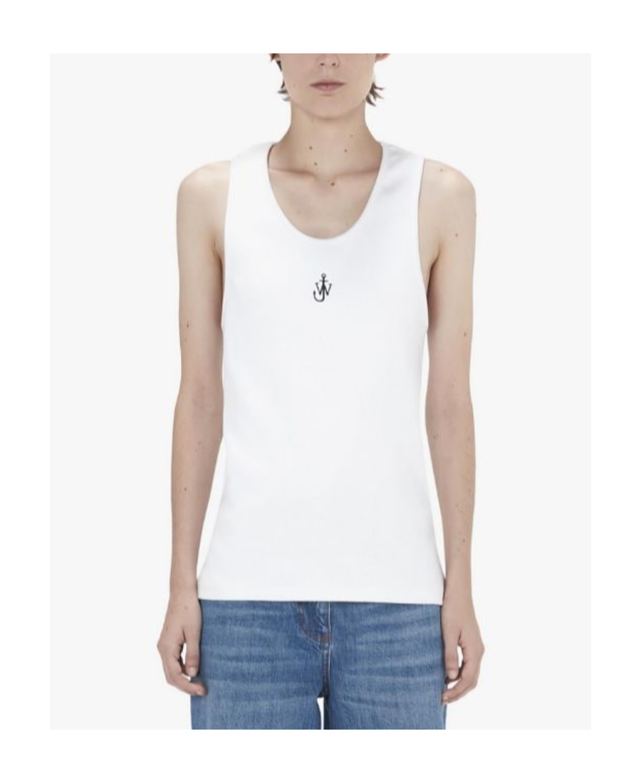 Shop Jw Anderson Logo-embroidered Cotton Tank Top In White