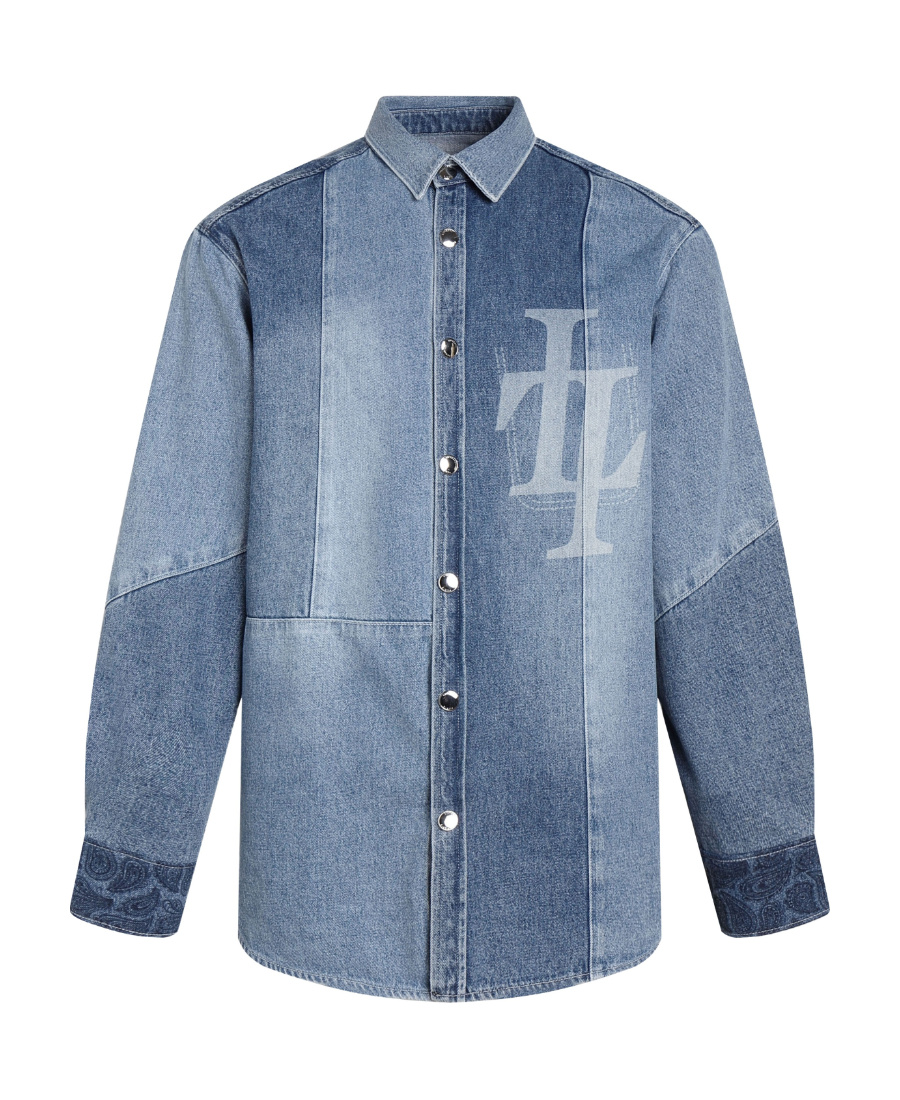 Liuregali Stitched Long-sleeved Denim Shirt In Blue